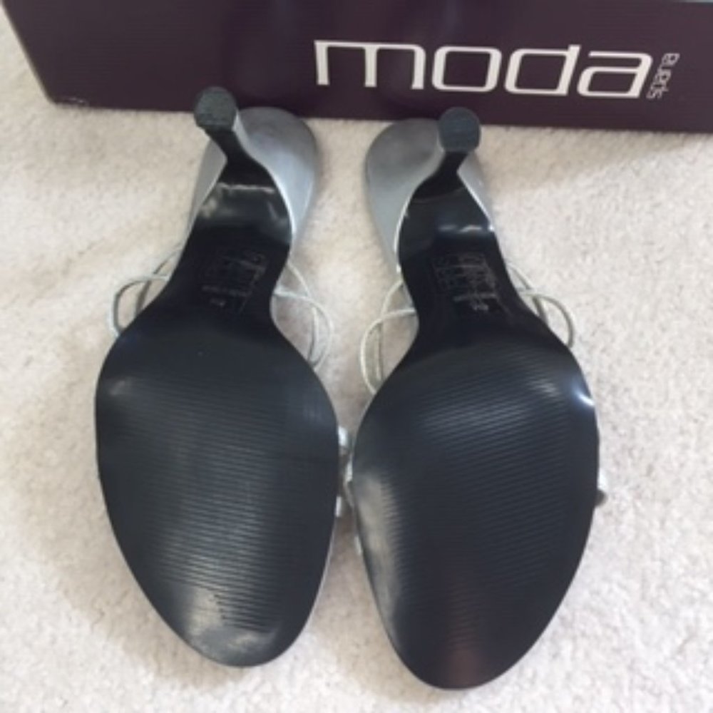 Moda Spana Dressy Silver Iridescent Strap Slip On Backless Heeled Sandal - 6 - Picture 9 of 10